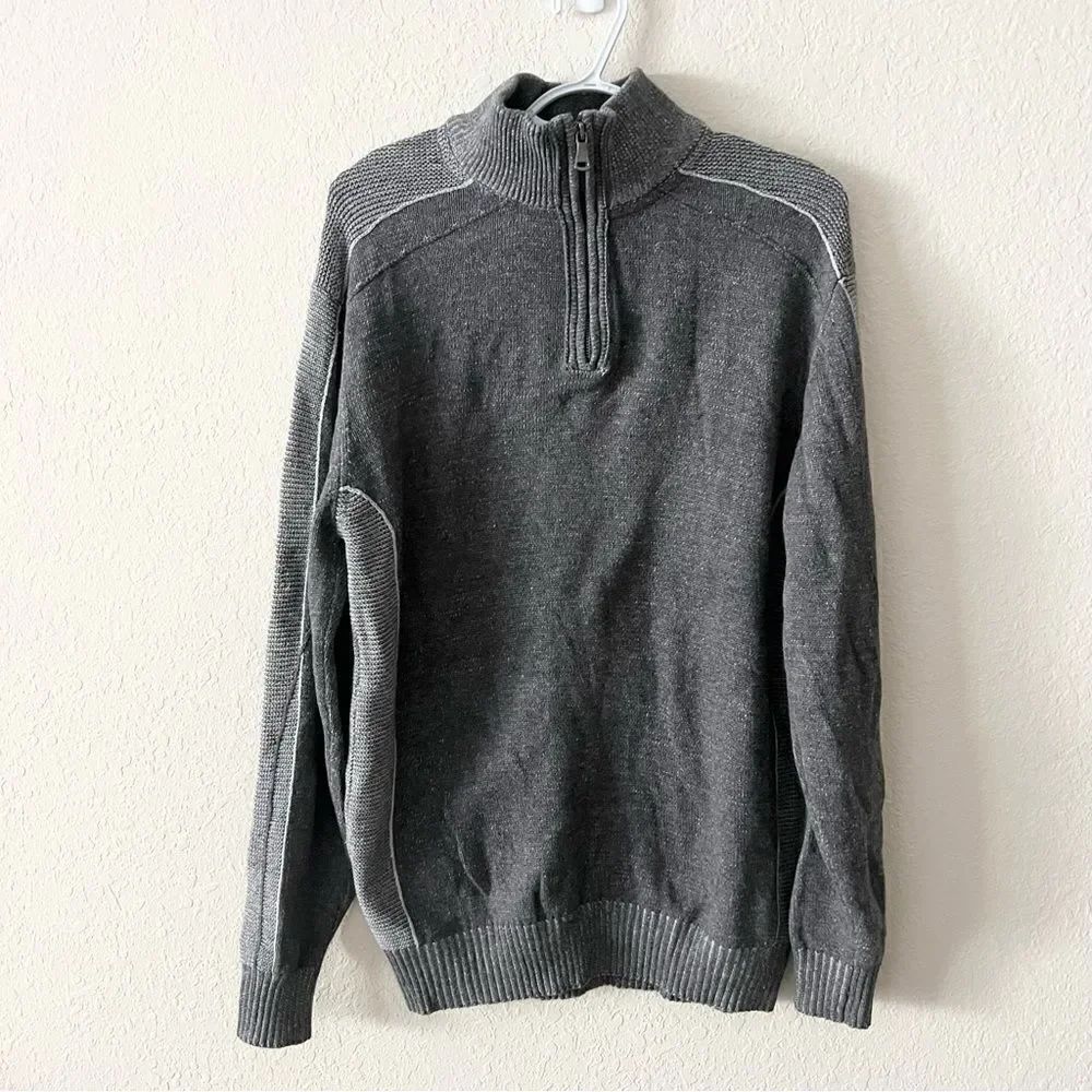 BKE Sweater Gray 1/4 Zip Long Sleeve Athletic Fit Turtle Neck Size L